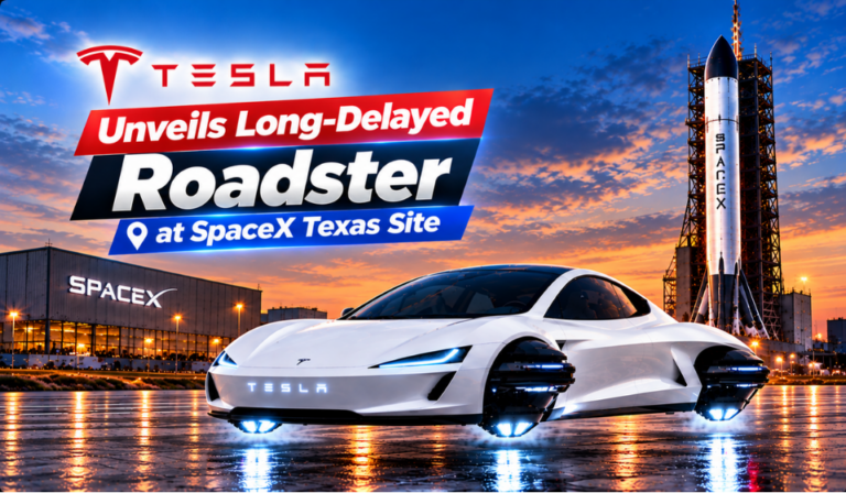 Tesla Unveils Long-Delayed Roadster at SpaceX Texas Site